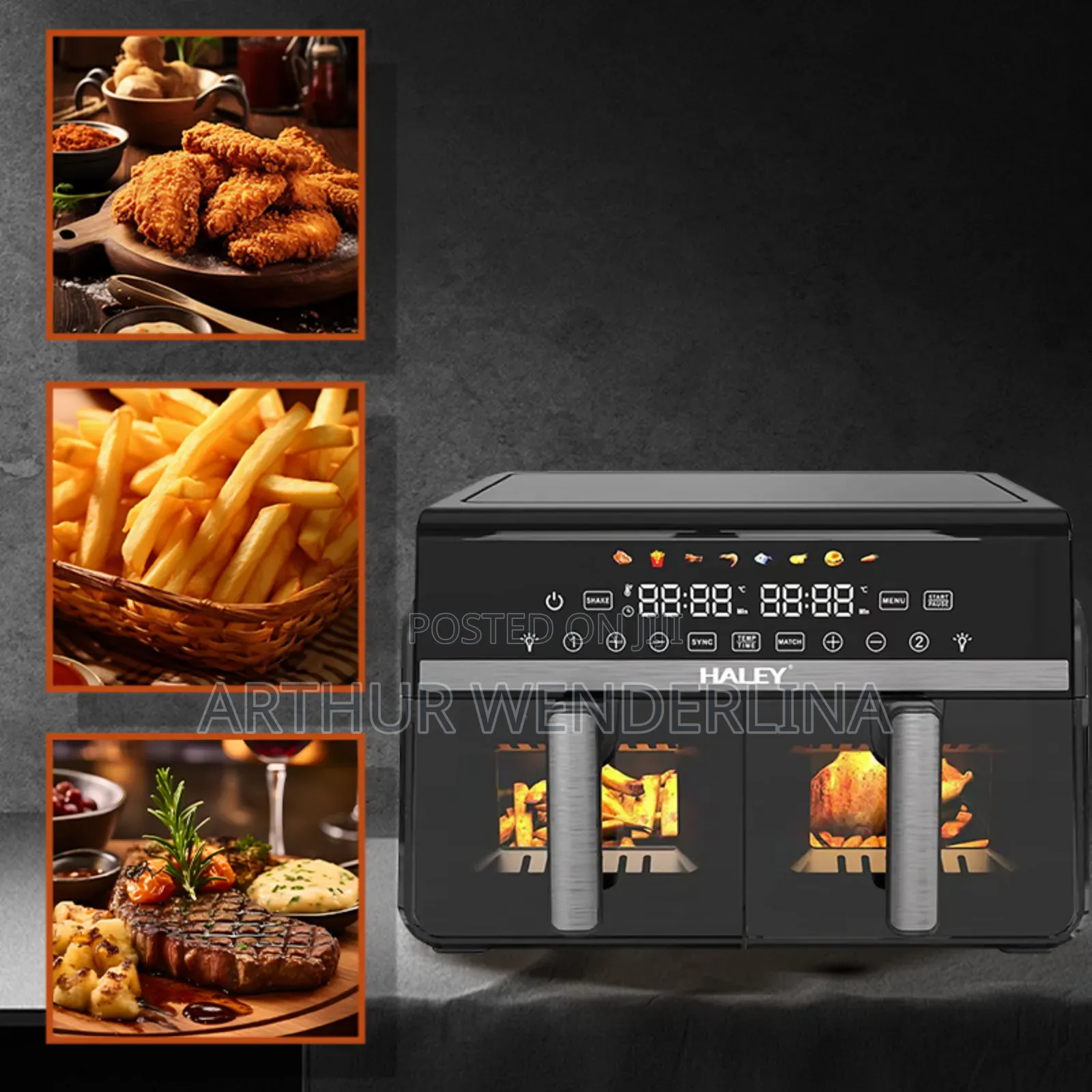 Haley Stainless Steel Digital Air Fryer Modern Square LCD Display