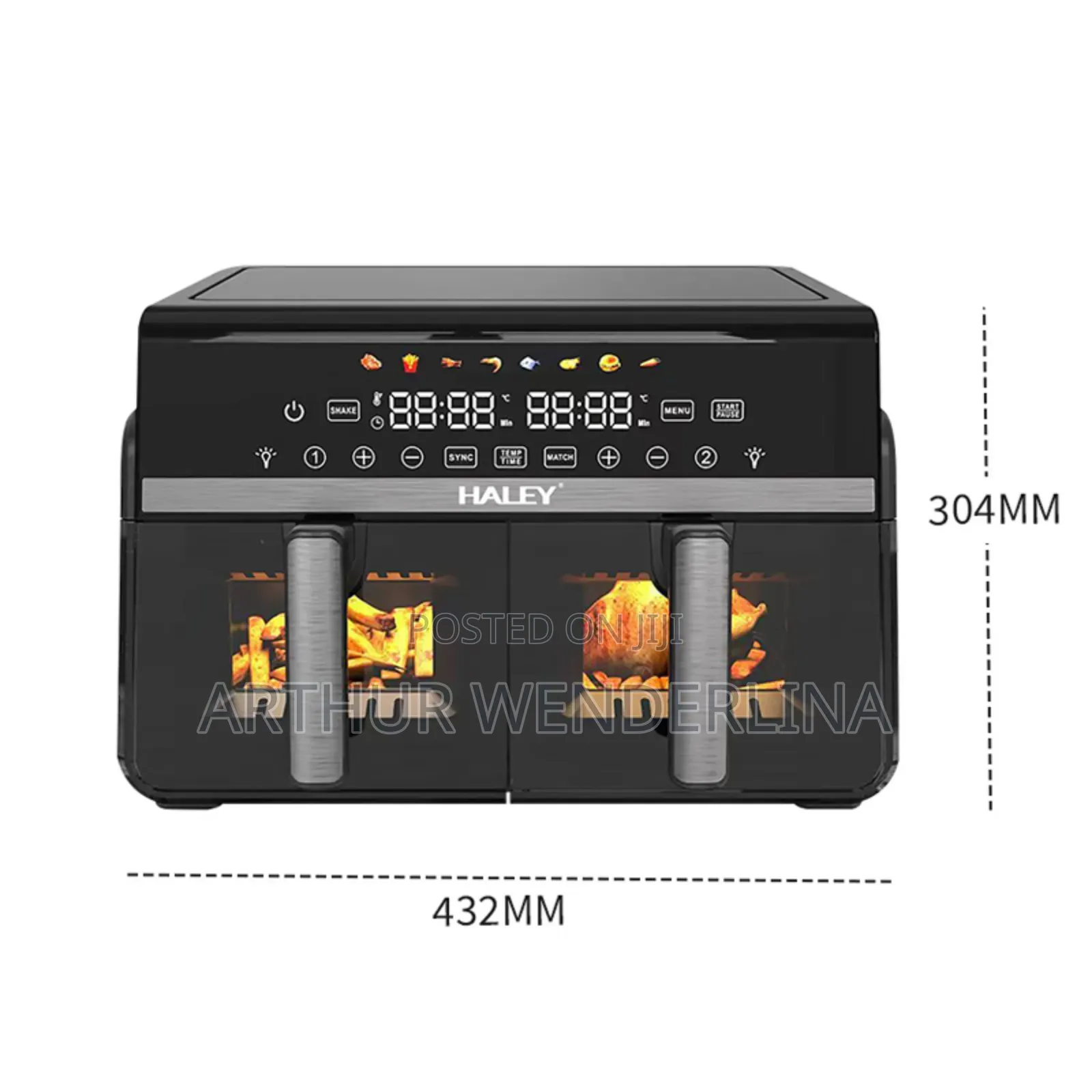 Haley Stainless Steel Digital Air Fryer Modern Square LCD Display