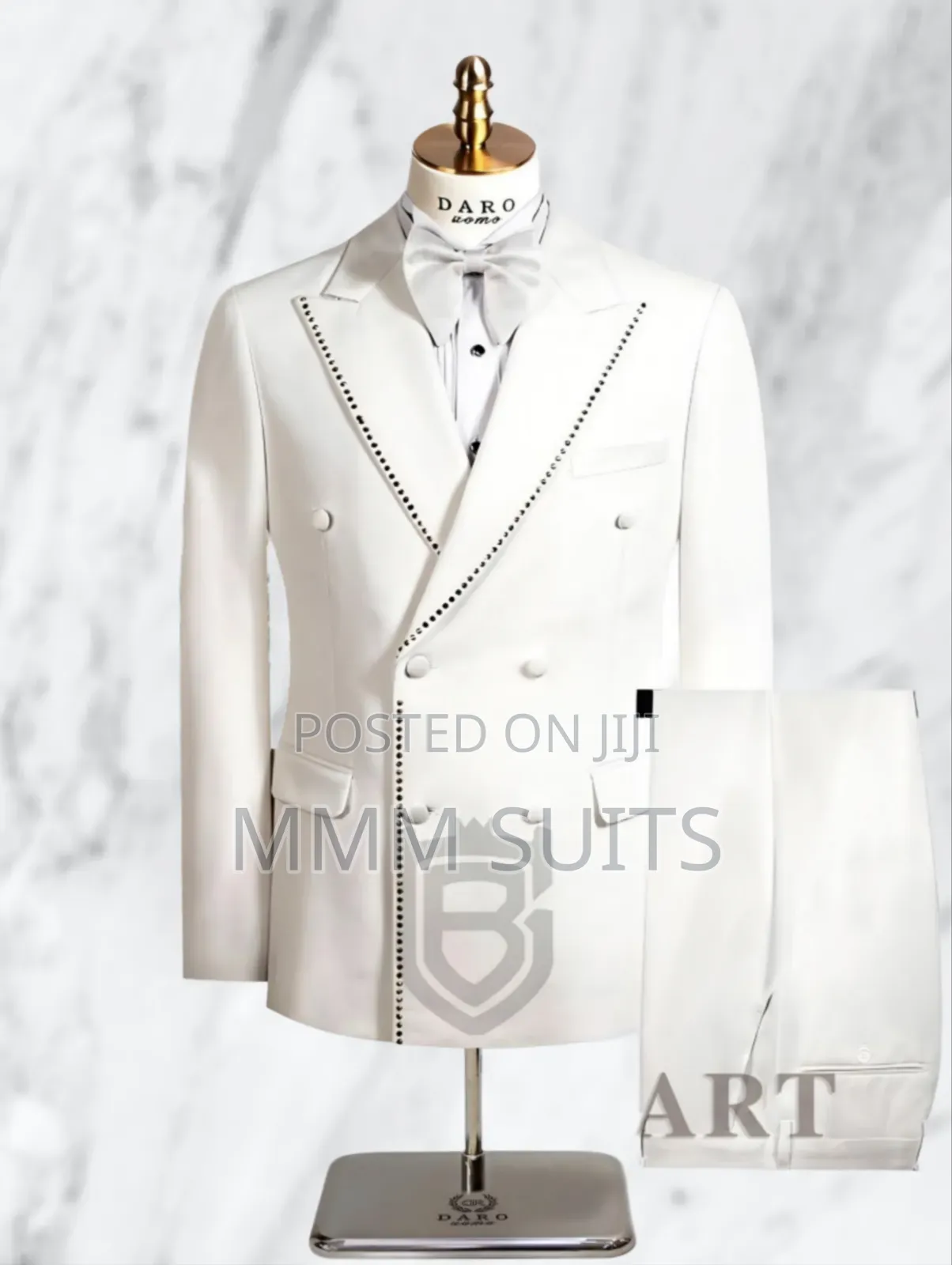 Elegant Turkish 2-piece Double-breasted Men's Suit Stones In Off-white