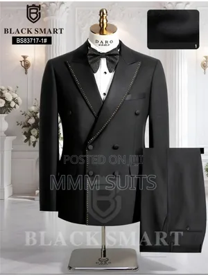 Classic 2-piece Double-breasted Black Smart Men Suit With Stones Black