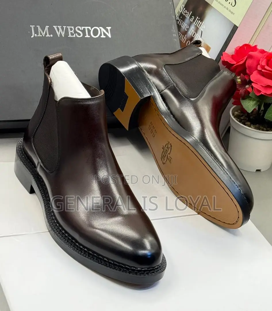 J.M Weston Men Leather Elastic Coffee Boot