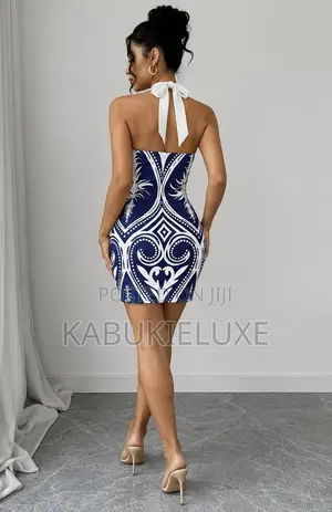 Blue White Halter Mini Dress