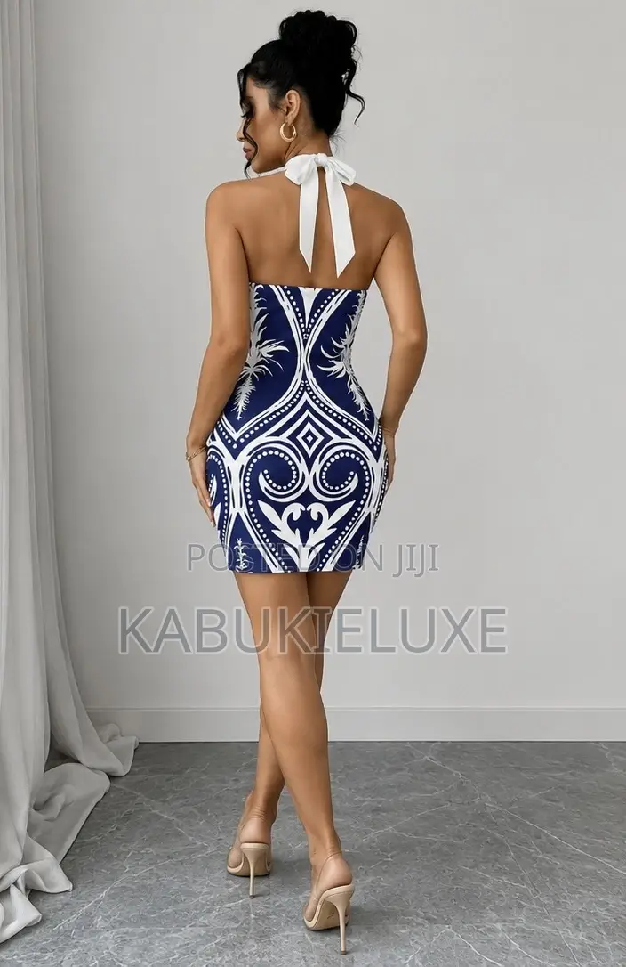 Blue White Halter Mini Dress