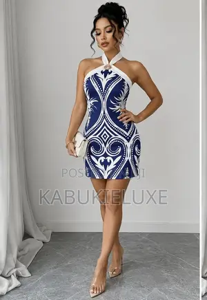 Blue White Halter Mini Dress