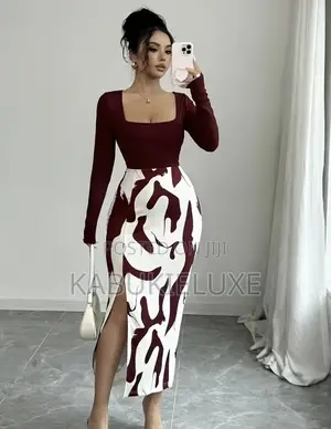 Burgundy Abstract Print Midi Dress