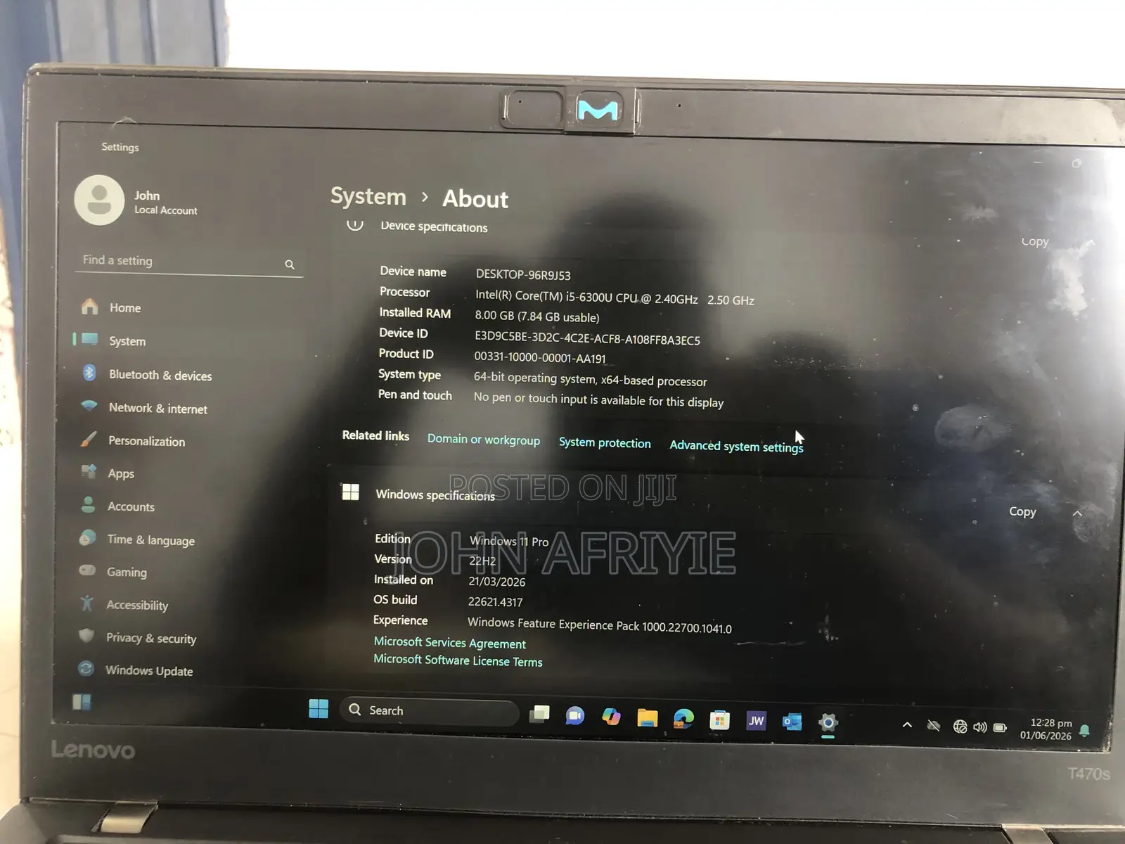 Laptop Lenovo ThinkPad T470s 8GB Intel Core i5 SSD 256GB