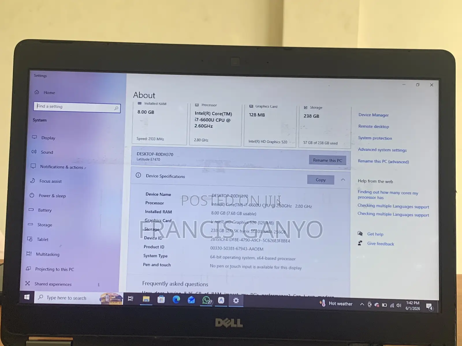 Laptop Dell Latitude E7470 8GB Intel Core i7 SSD 256GB