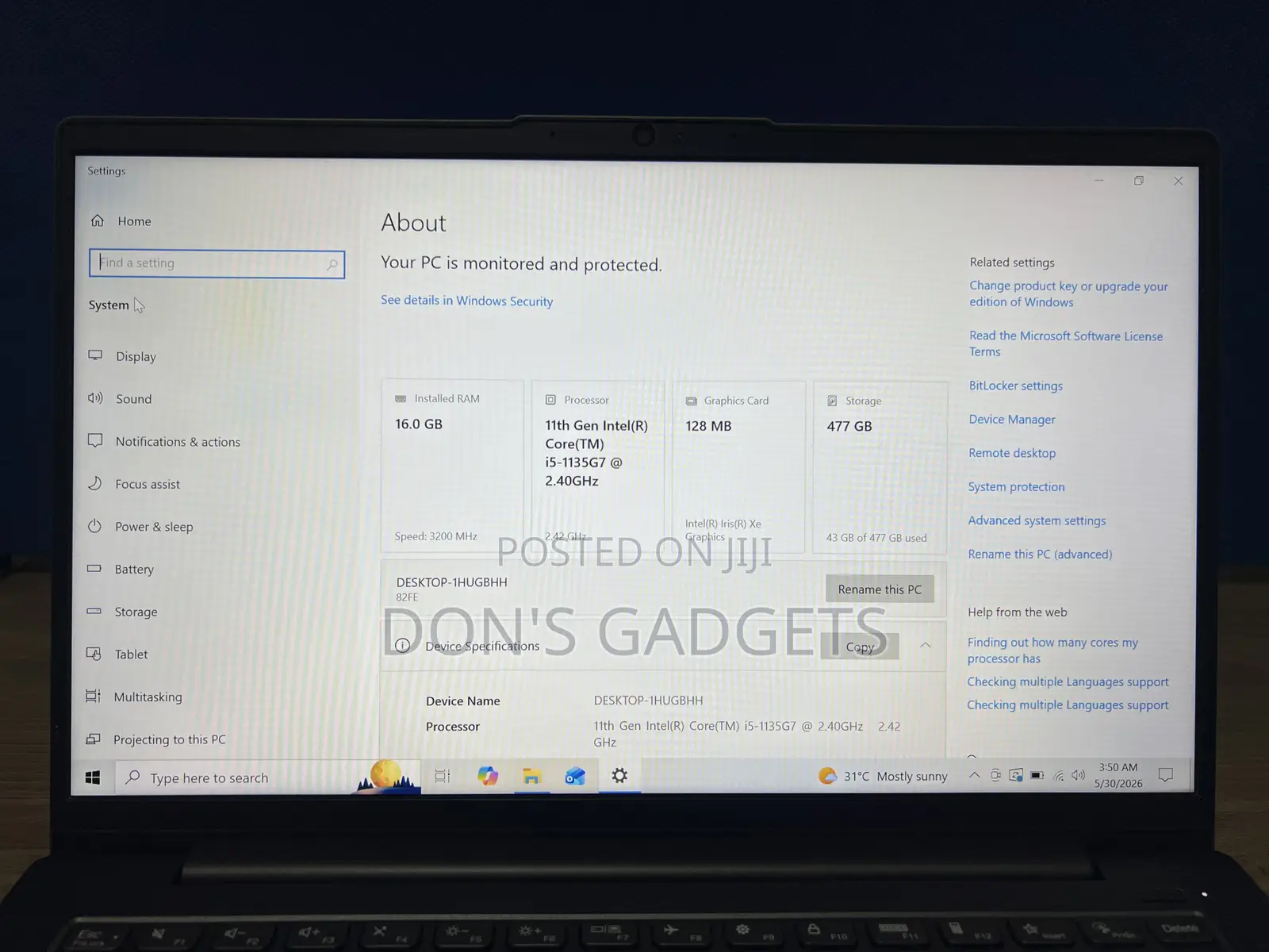 Laptop Lenovo 16GB Intel Core i5 SSD 500GB