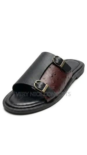 Luxury Ostrich Pattern Leather Slides - Men's Buckle Design