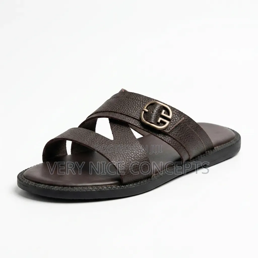 Brown Leather Slides - Handmade Teshie Quality