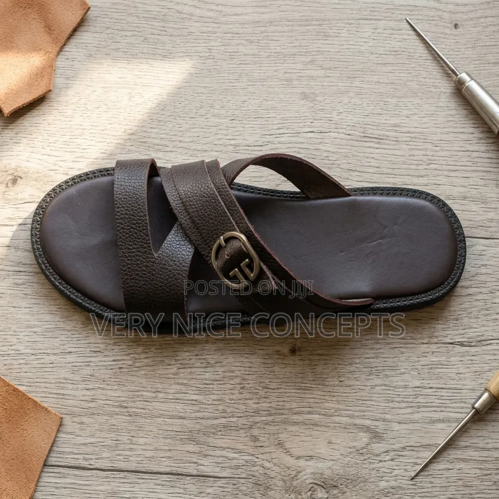Brown Leather Slides - Handmade Teshie Quality