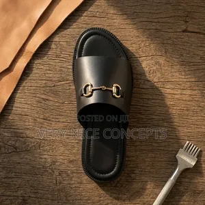 Men's Black Leather Slides - Church Funeral