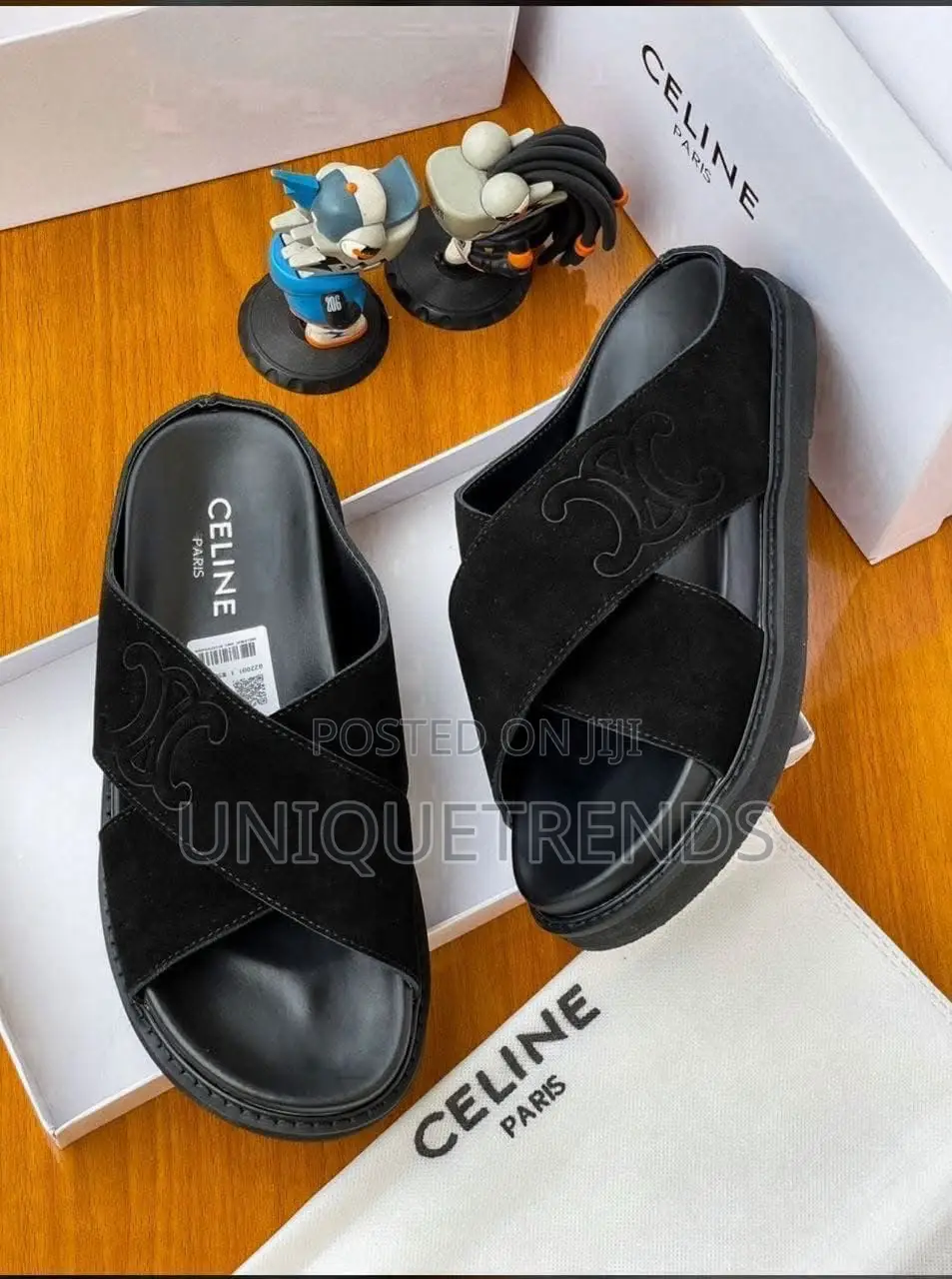 Quality Celine Crossover Suede Leather Slippers (Black)