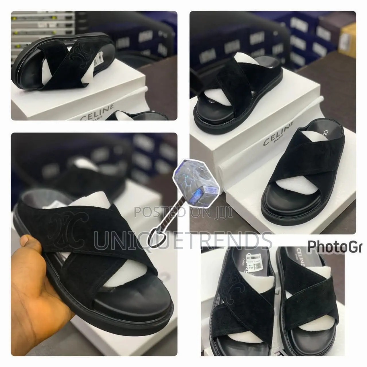 Quality Celine Crossover Suede Leather Slippers (Black)
