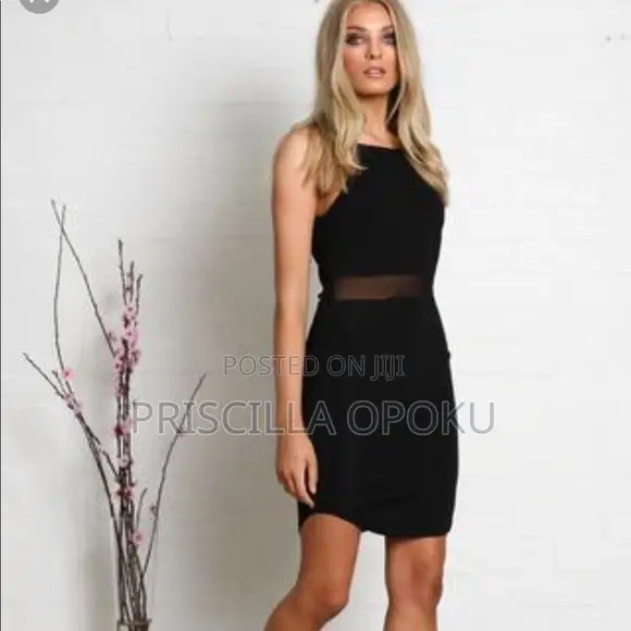 Black Bodycon Sheer Panel Mini Dress in Size 14