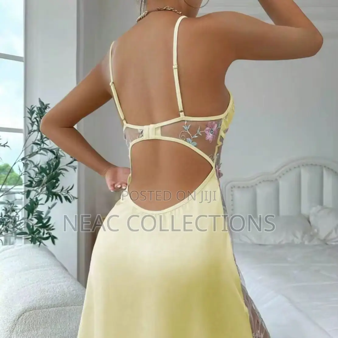 Transparent Lace Embroidery Thong Nightdress