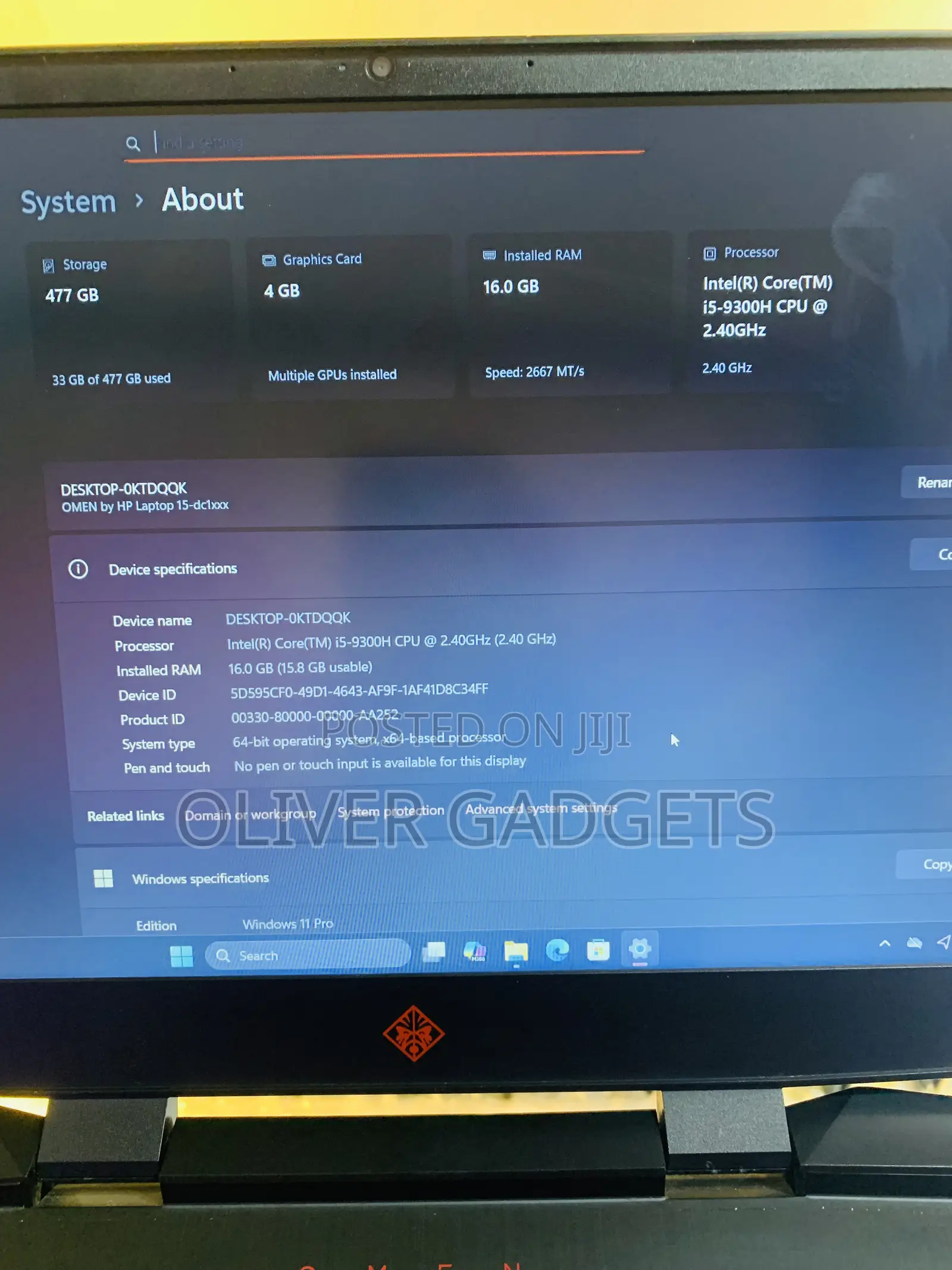 Laptop HP Omen 15-dh002nr 16GB Intel Core i5 SSD 512GB