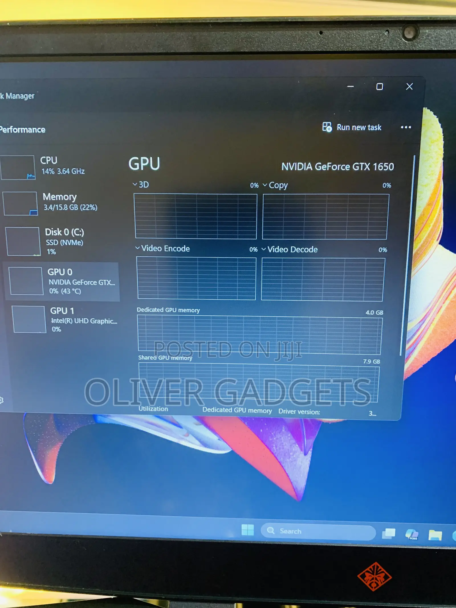 Laptop HP Omen 15-dh002nr 16GB Intel Core i5 SSD 512GB