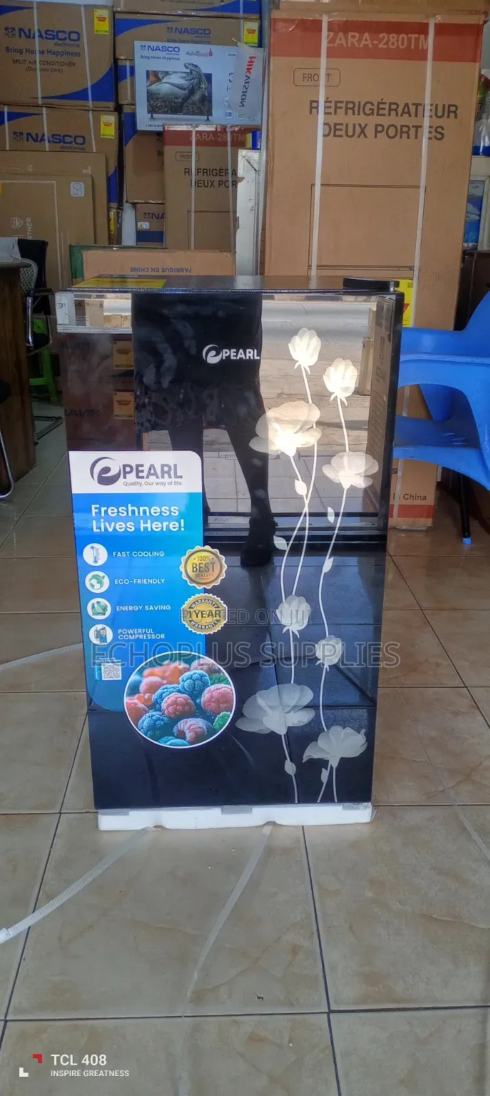 Pearl Table Top Fridge/80 Liters/ Single Door/Glass Design