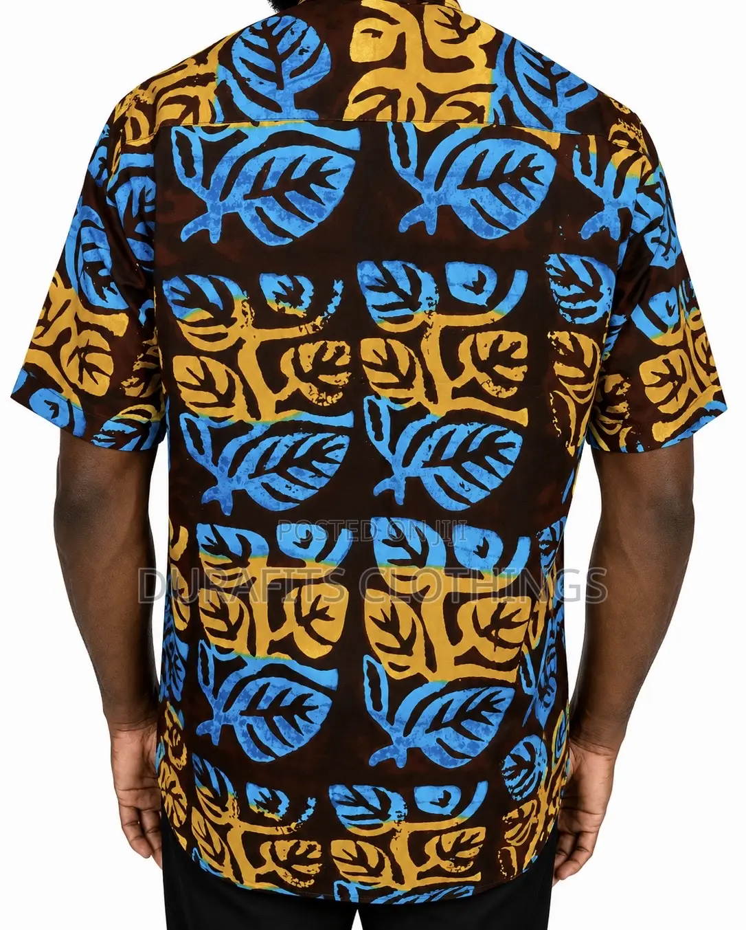 Men’S Premium African Print Short Sleeve Shirt - Leaf Pattern
