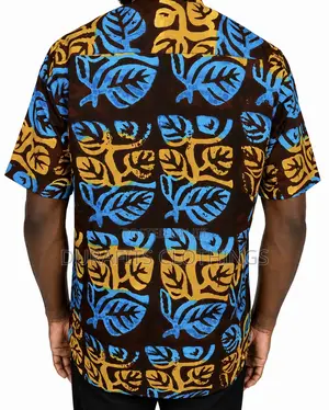 Men’S Premium African Print Short Sleeve Shirt - Leaf Pattern