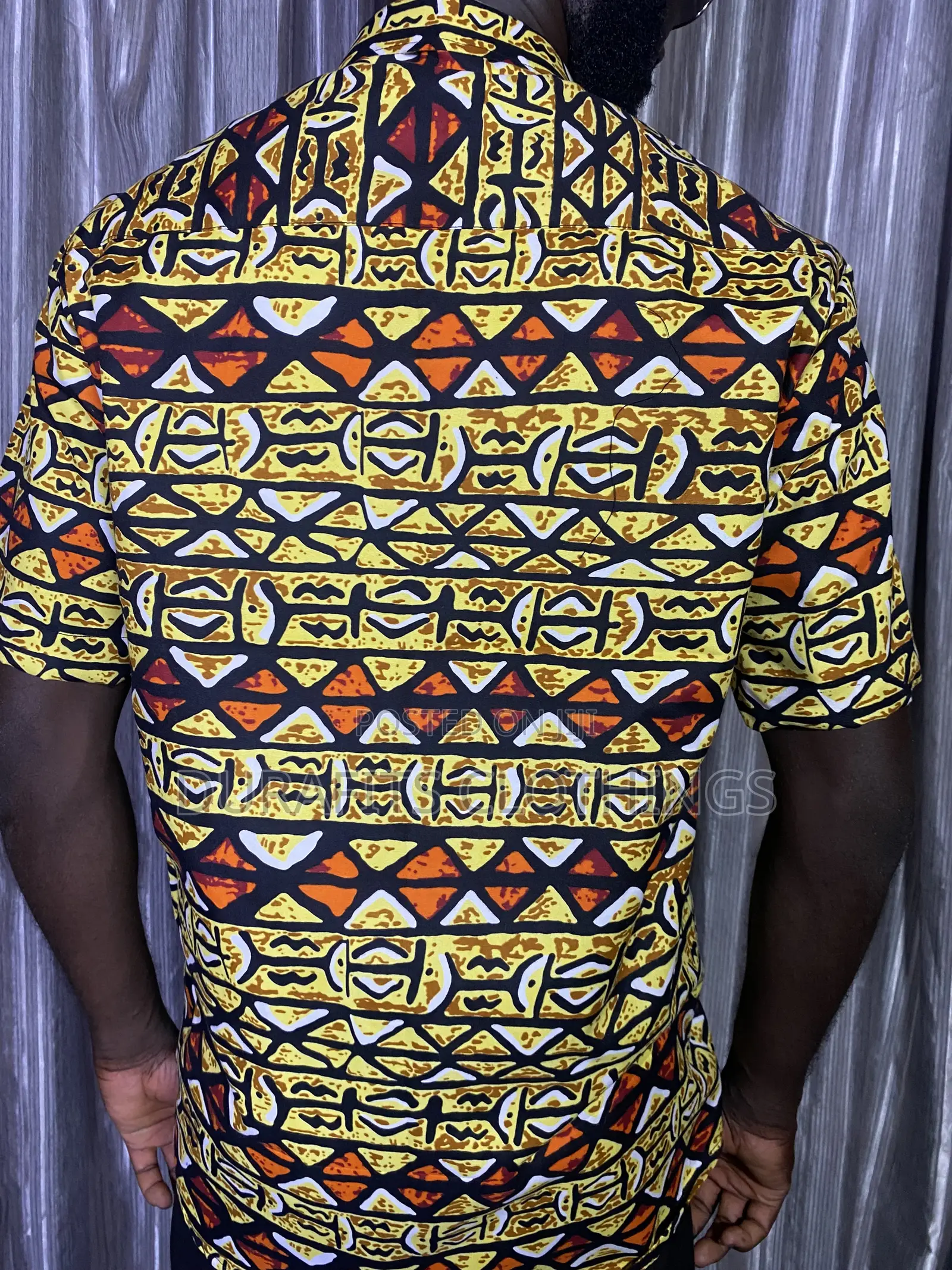 Men's African Print Short Sleeve Shirt - Yellow Orange