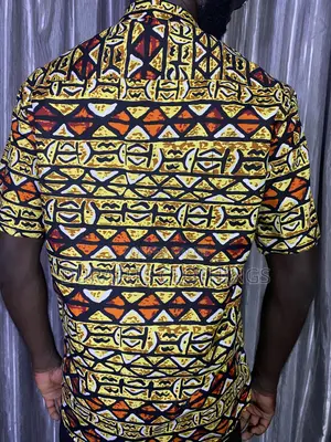 Men's African Print Short Sleeve Shirt - Yellow Orange