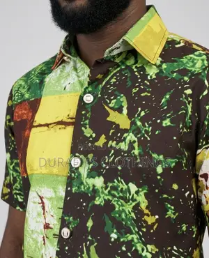 Premium Ankara Button-Down Shirt for Men - Green Earth To