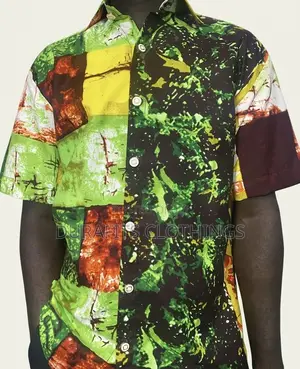 Premium Ankara Button-Down Shirt for Men - Green Earth To