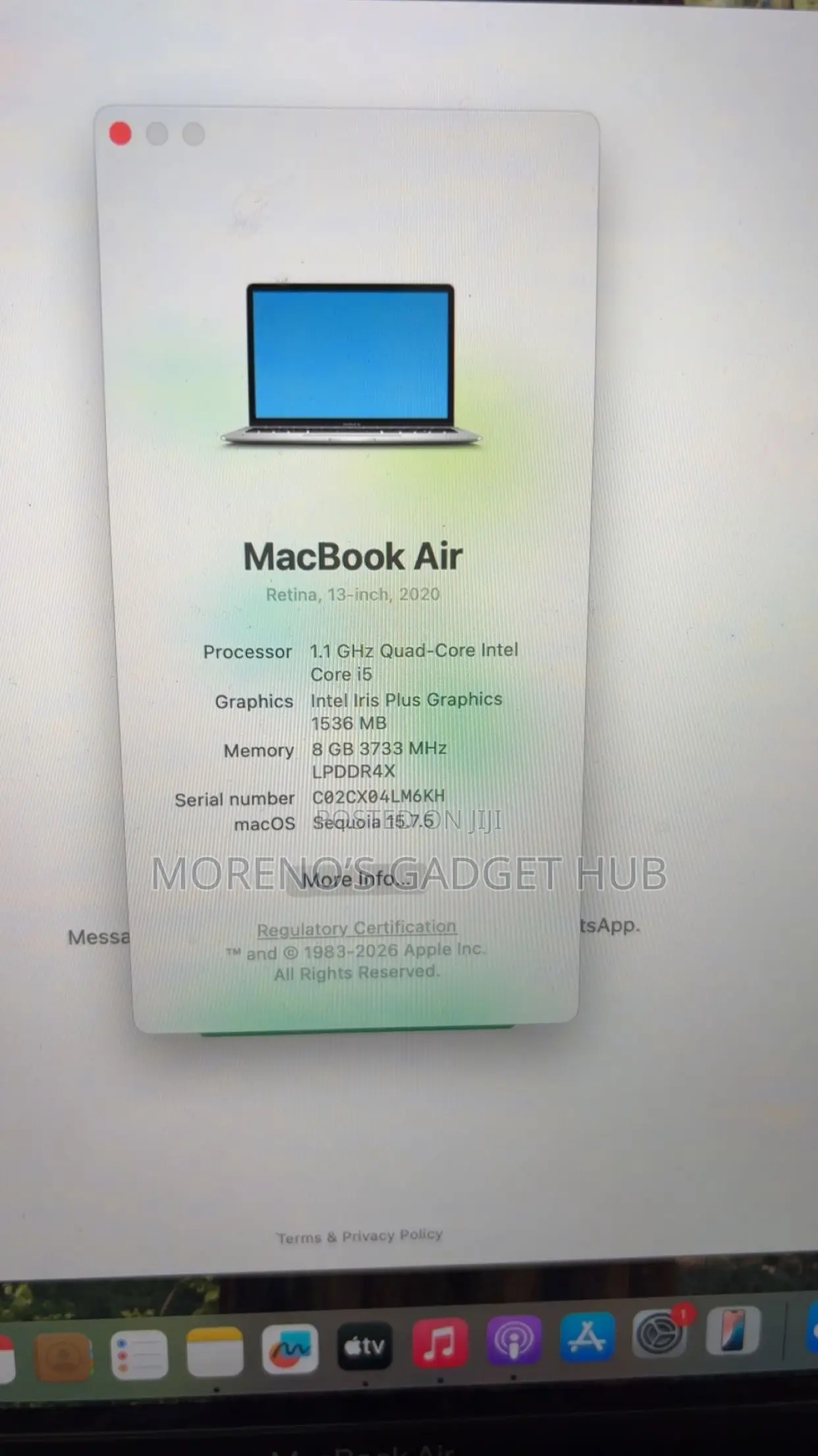 Laptop Apple MacBook Air 2020 8GB Intel Core i5 HDD+SSD 512GB