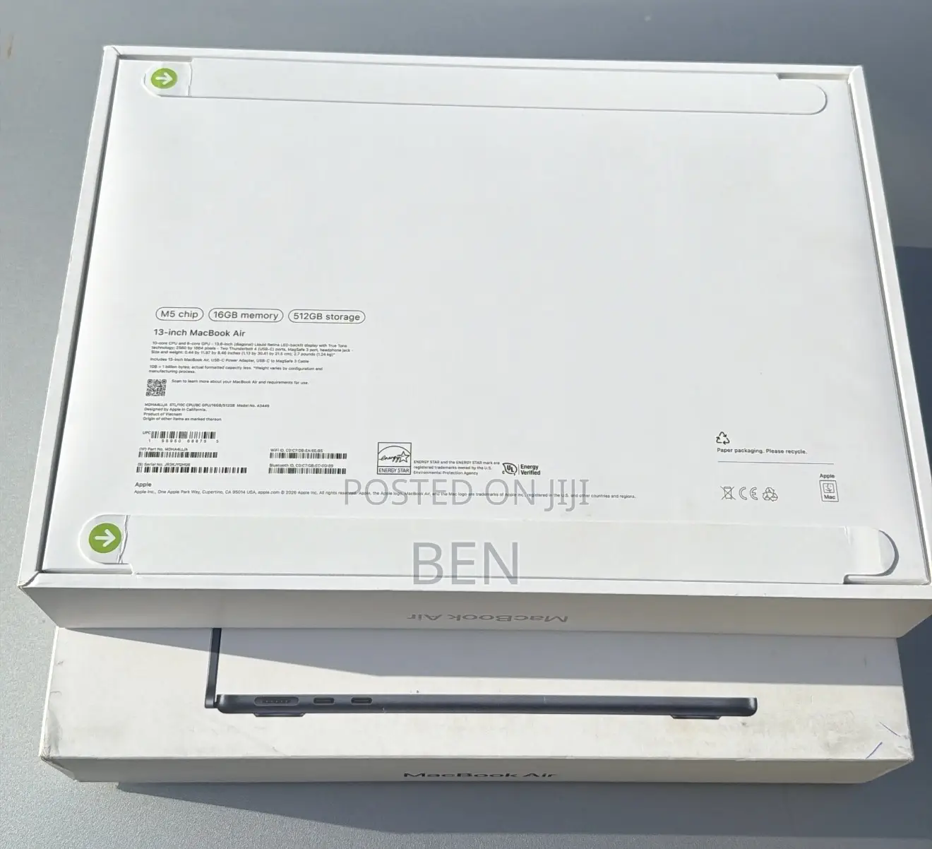 New Laptop Apple MacBook Air 2026 M5 16GB Apple M5 SSD 512GB