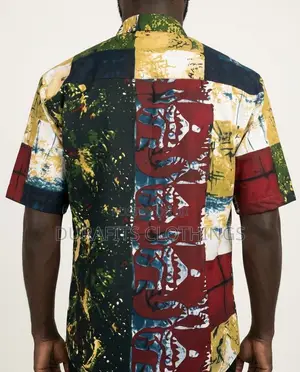 Stylish Men's Shirt With Multicolored African Pattern