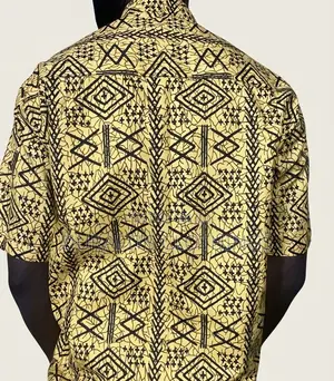 Men’S Premium African Print Shirt - Mustard Yellow Geometric