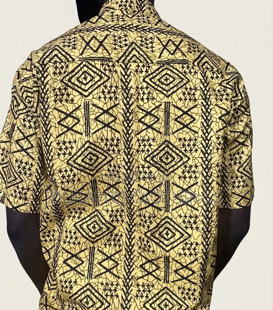 Men’S Premium African Print Shirt - Mustard Yellow Geometric