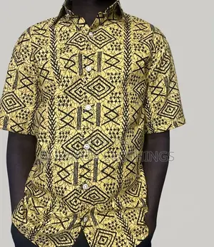 Men’S Premium African Print Shirt - Mustard Yellow Geometric