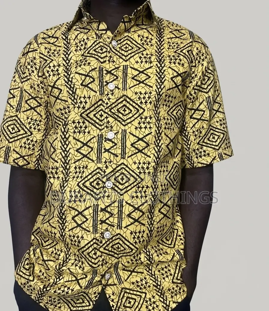 Men’S Premium African Print Shirt - Mustard Yellow Geometric