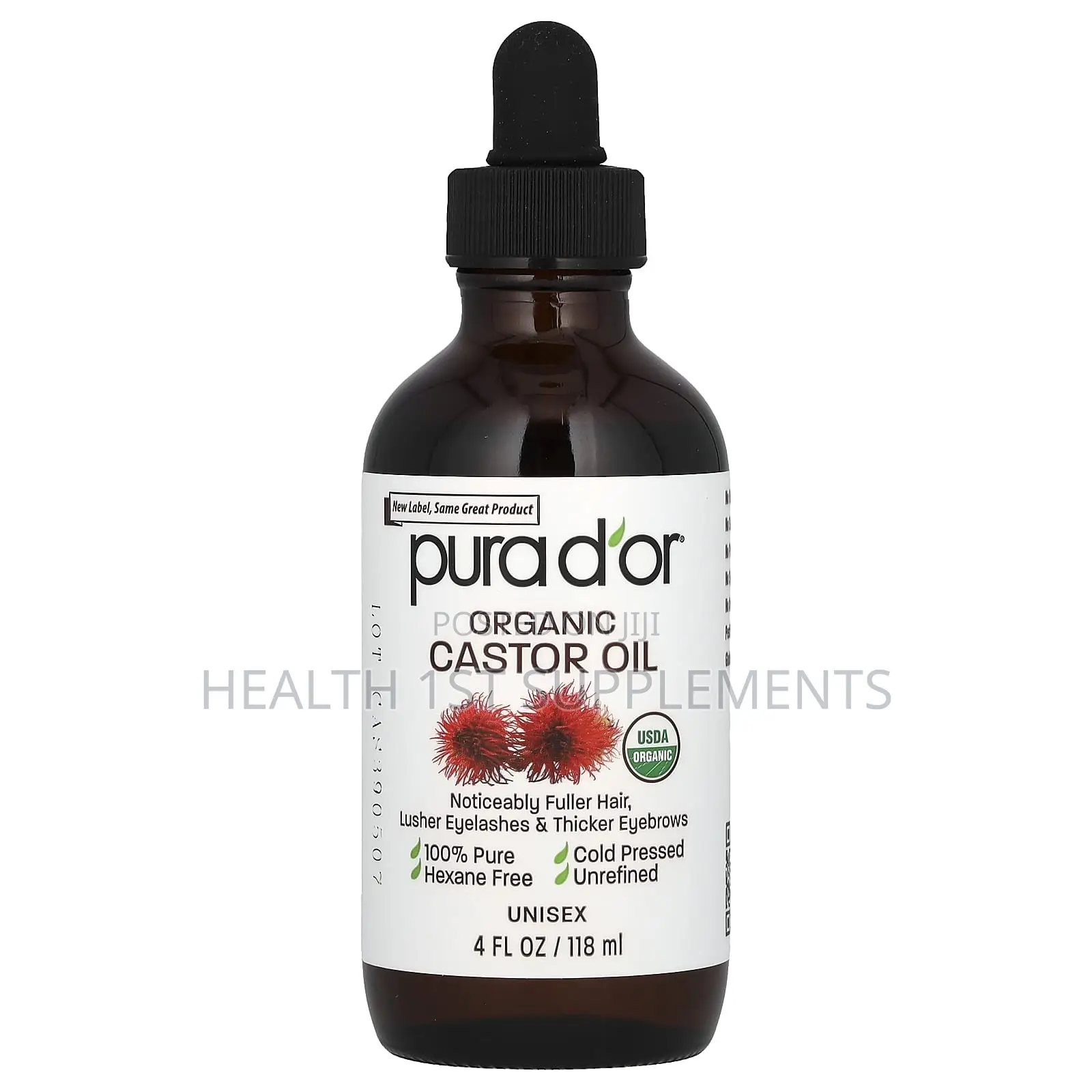 Pura d'Or Organic Castor Oil, Hexane Free, 4 Fl Oz (118 Ml)