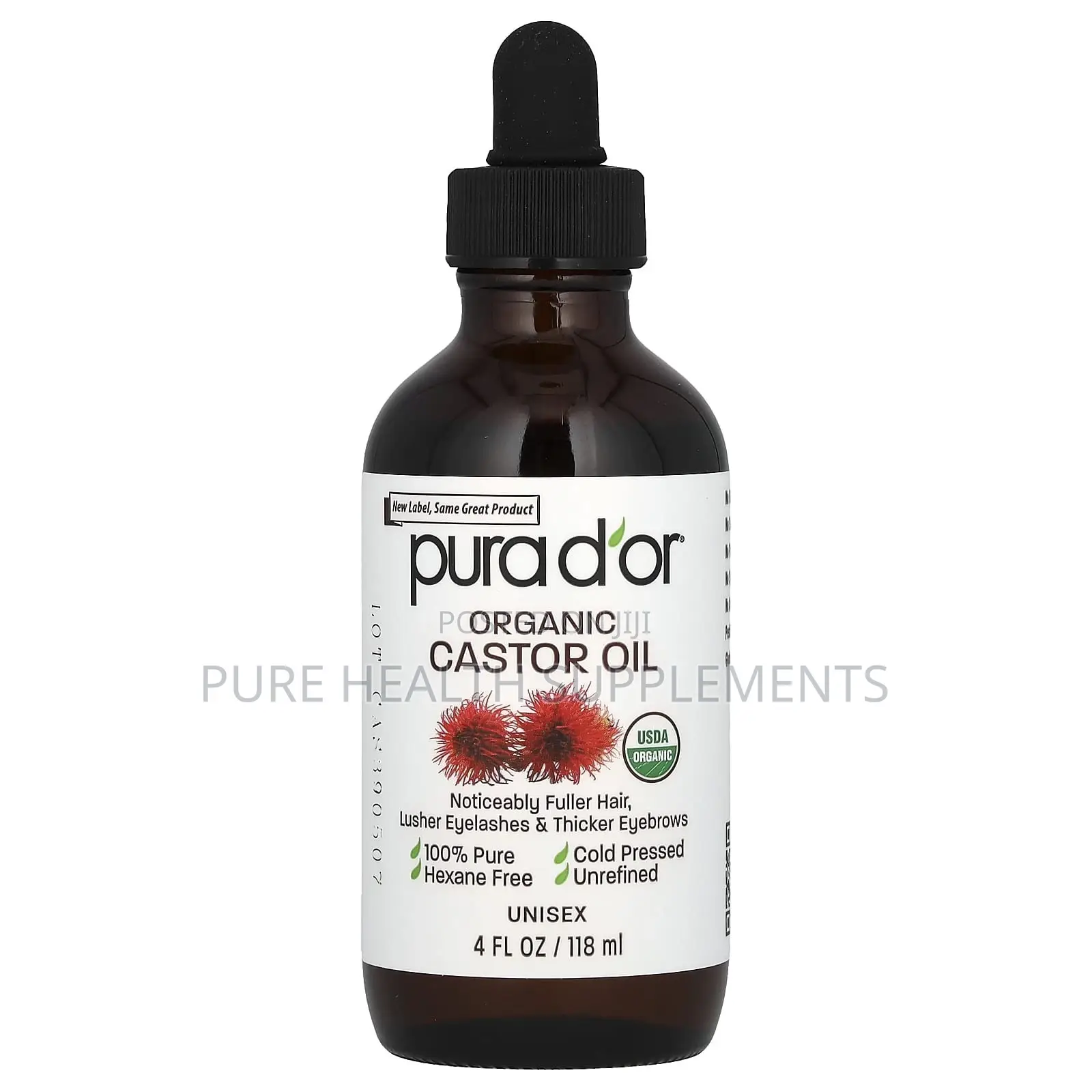 Pura d'Or Organic Castor Oil, Hexane Free, 4 Fl Oz (118 Ml)