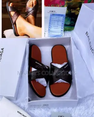 Balenciaga Men's Black Leather Slides / Slippers / Sandals