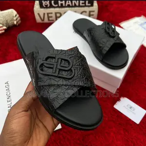 Balenciaga Men's Black Leather Slides / Slippers / Sandals