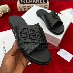 Balenciaga Men's Black Leather Slides / Slippers / Sandals