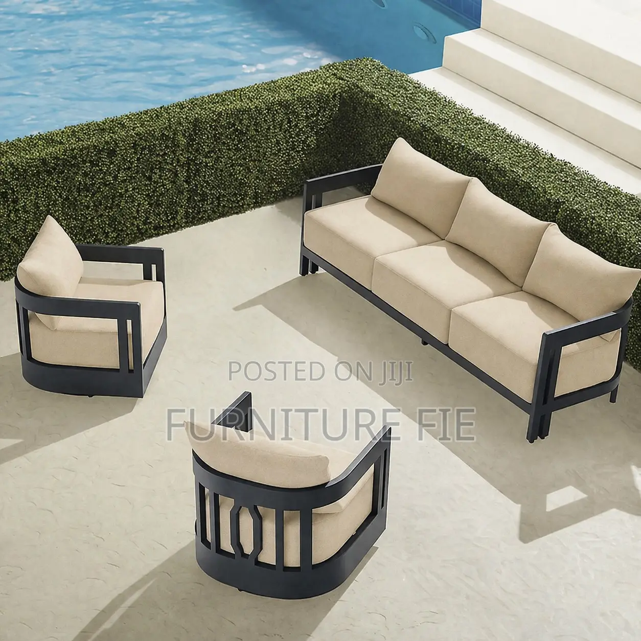 Porticello 3pc.Sofa Set With Two Lounge Chairs in Matte Black Aluminum