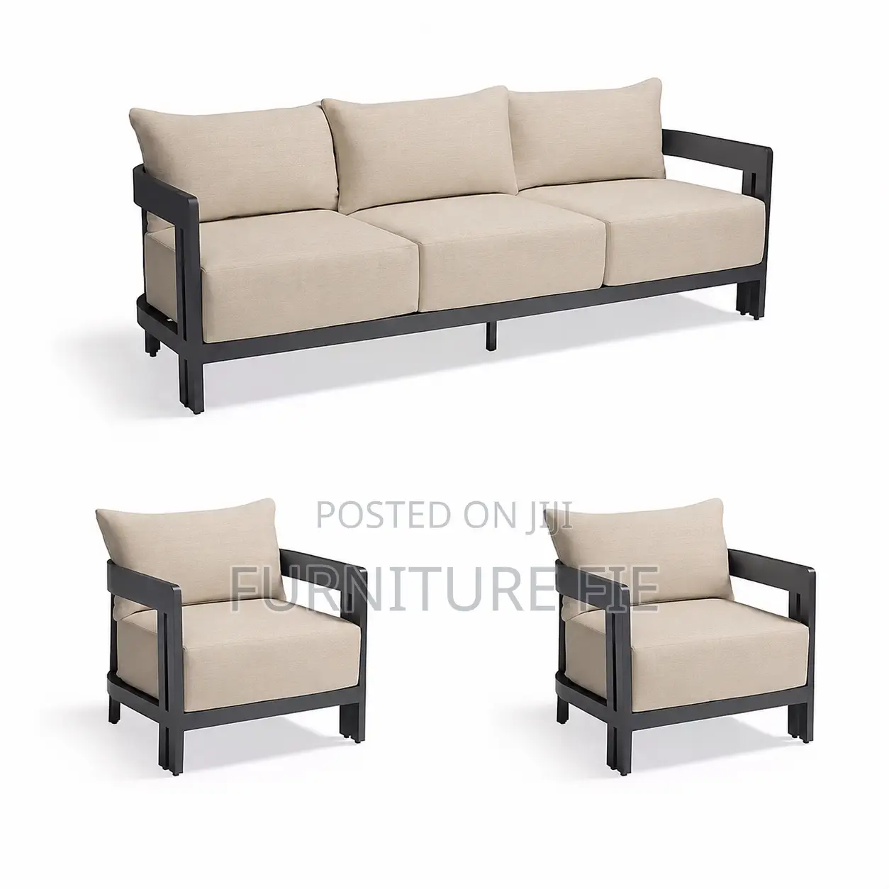 Porticello 3pc.Sofa Set With Two Lounge Chairs in Matte Black Aluminum