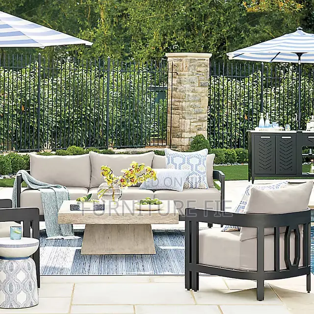 Porticello 3pc.Sofa Set With Two Lounge Chairs in Matte Black Aluminum