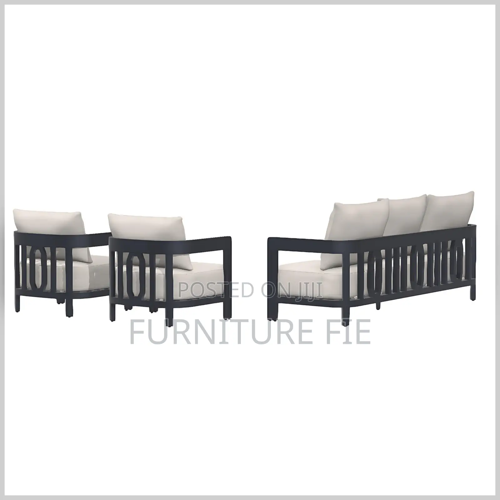 Porticello 3pc.Sofa Set With Two Lounge Chairs in Matte Black Aluminum