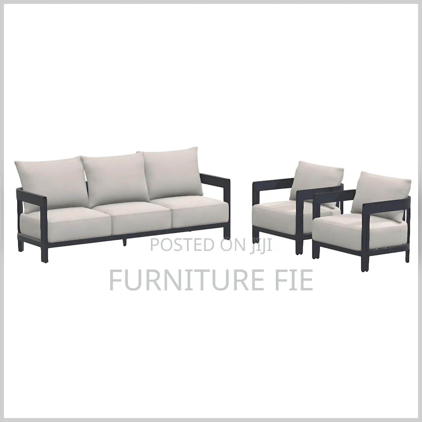 Porticello 3pc.Sofa Set With Two Lounge Chairs in Matte Black Aluminum
