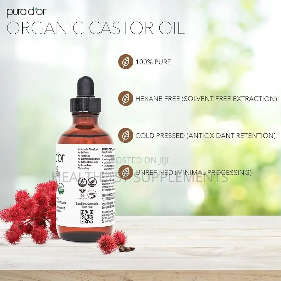 Pura d'Or Organic Castor Oil, Hexane Free, 4 Fl Oz (118 Ml)