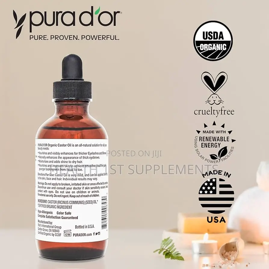 Pura d'Or Organic Castor Oil, Hexane Free, 4 Fl Oz (118 Ml)