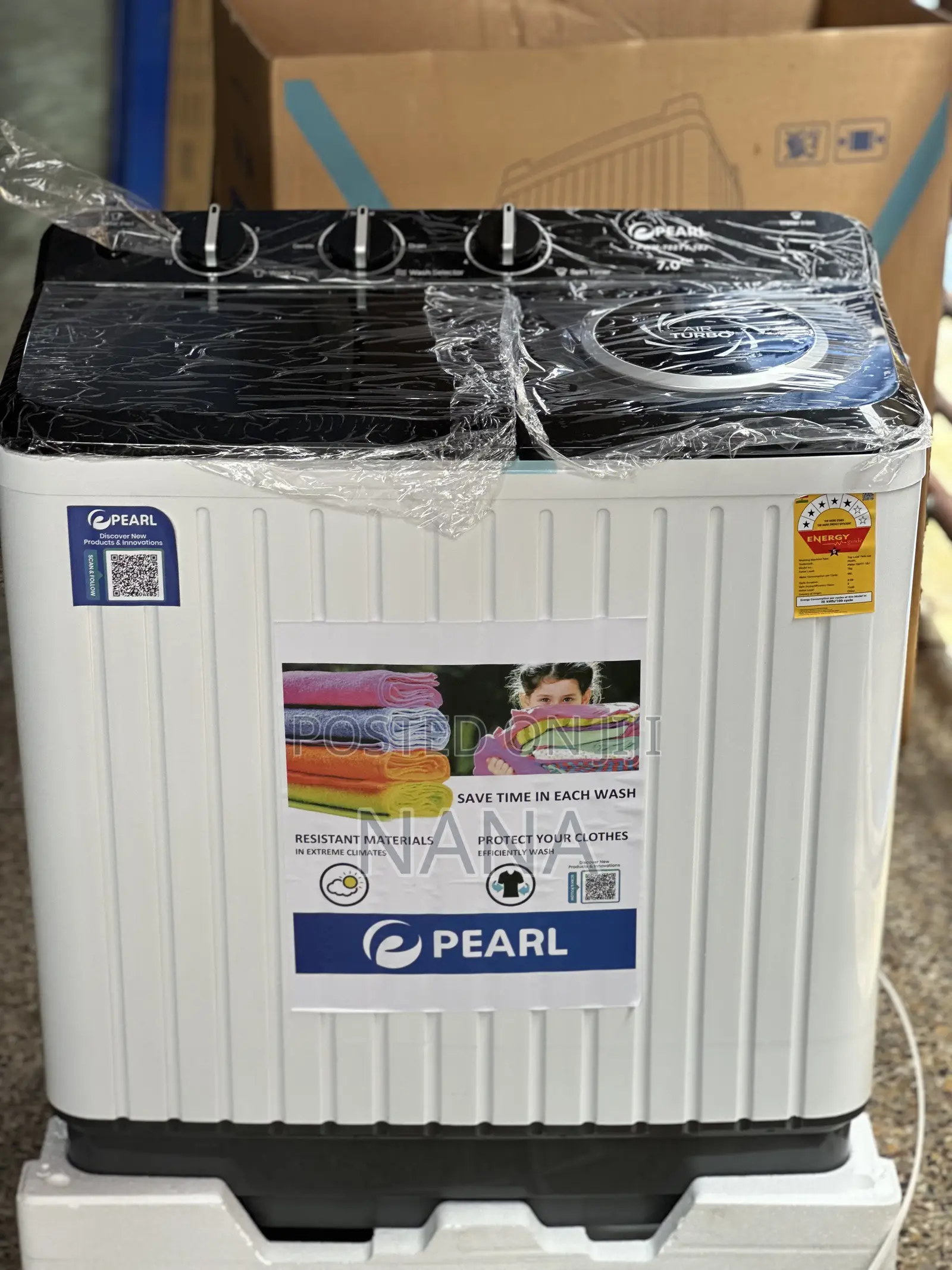 Pearl 7kg Semiautomatic Washing Machine-White/Black -PWM-702tt-10j