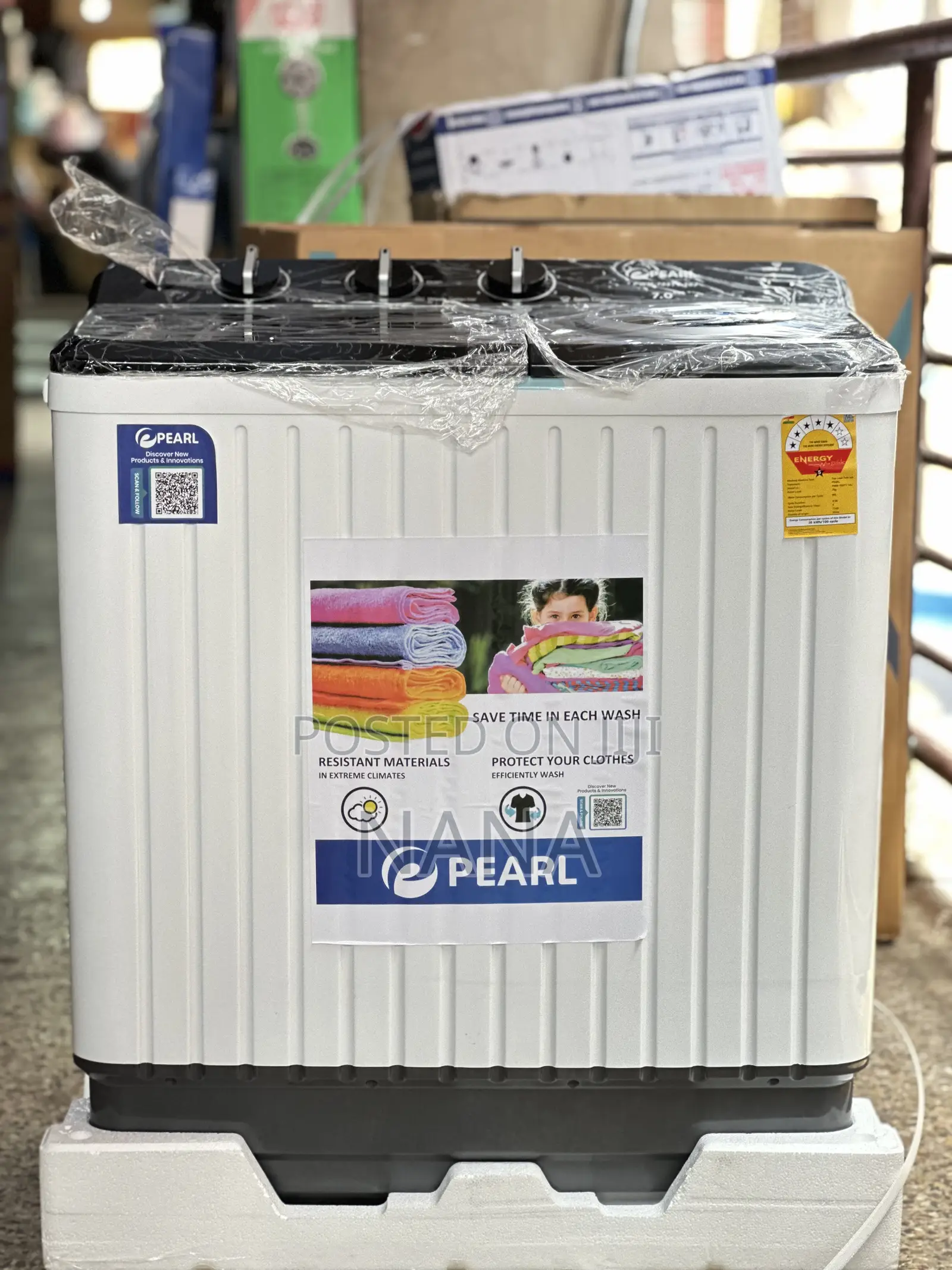 Pearl 7kg Semiautomatic Washing Machine-White/Black -PWM-702tt-10j